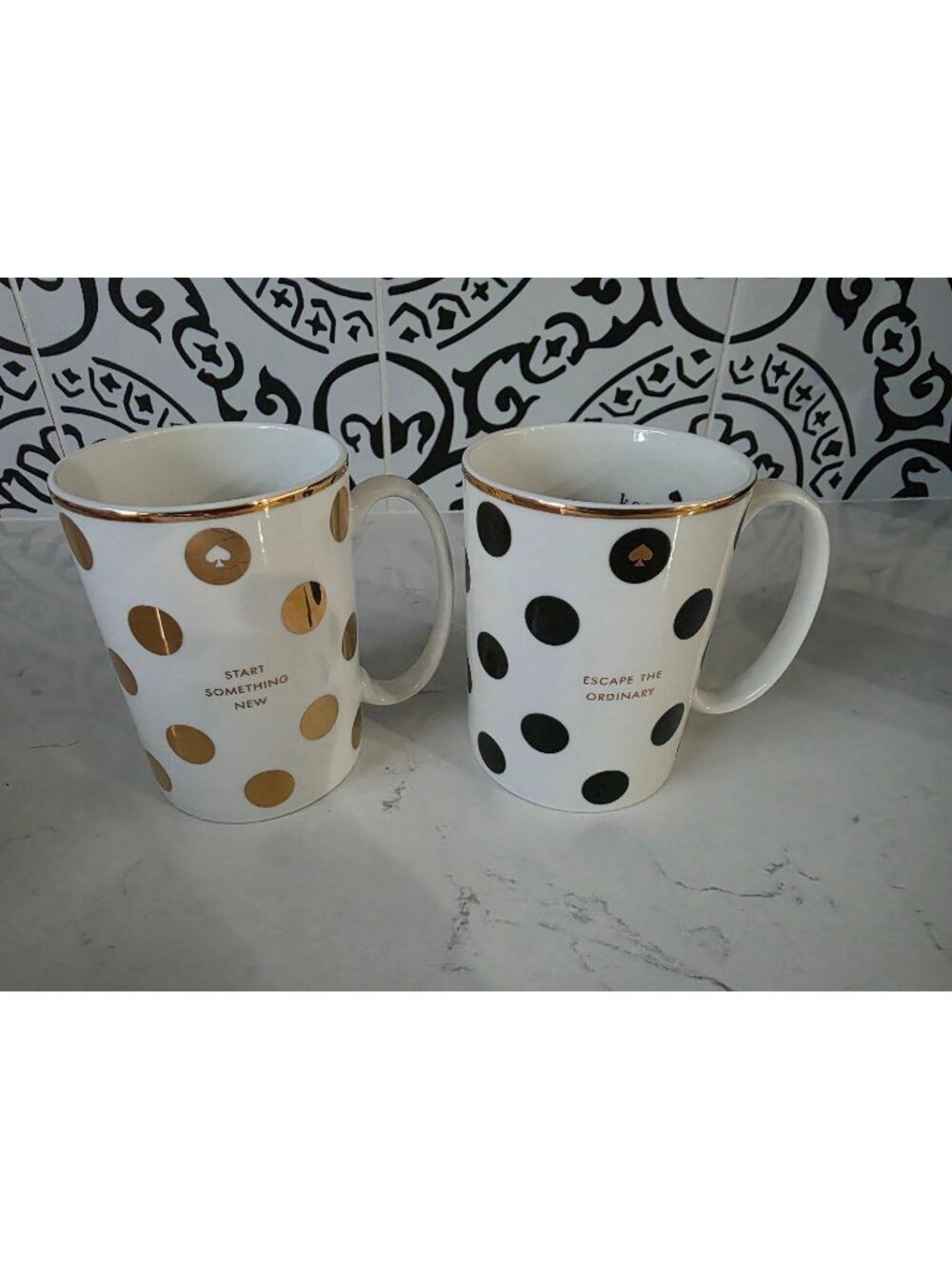 Kate Spade New York Coffee Mug Set of 2 Simply Sparkling Lenox Gold Black Dot